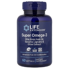Super Omega-3 EPA/DHA Fish Oil Sesame Lignans & Olive Extract 60 мягких капс (Life Extension)